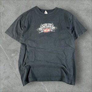 Vintage Split Skateboards Shirt Mens  Medium Black Y2K Grunge Skater Mallgoth